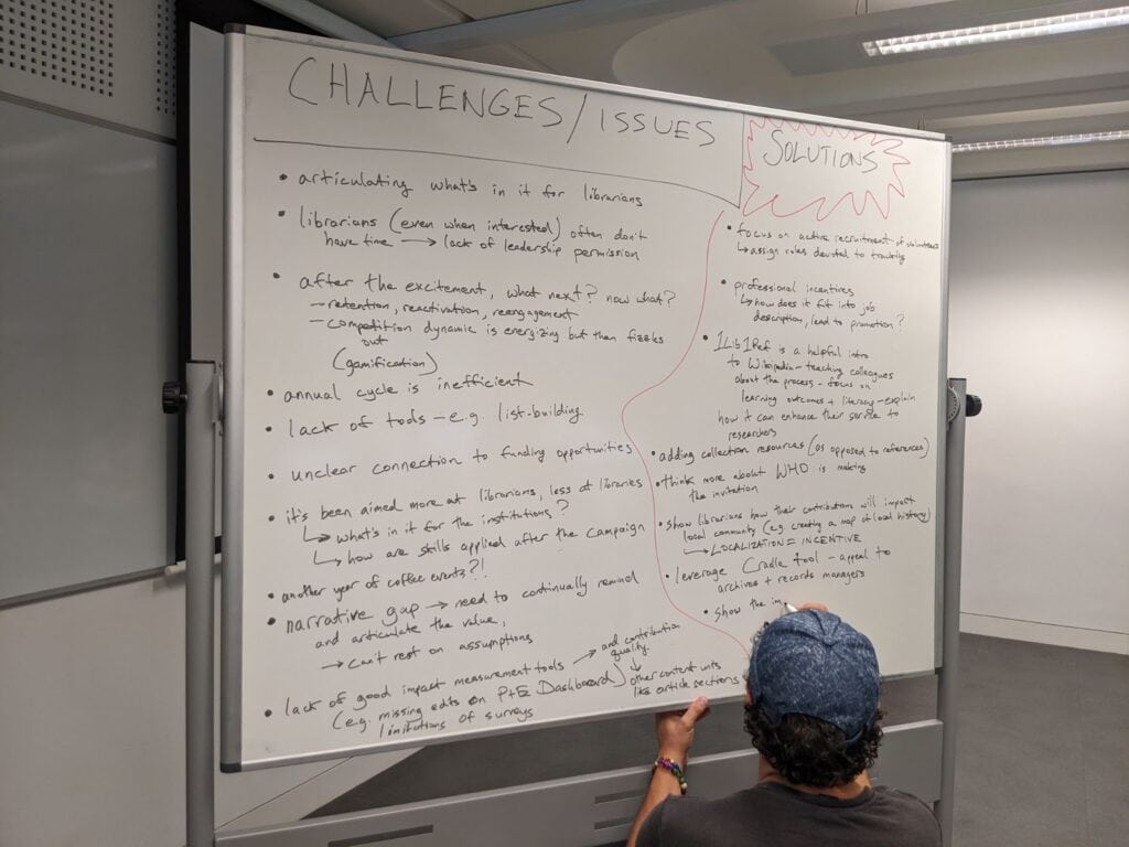 brainstorming sesija na dvostranoj tabli sa markerima i točkićima