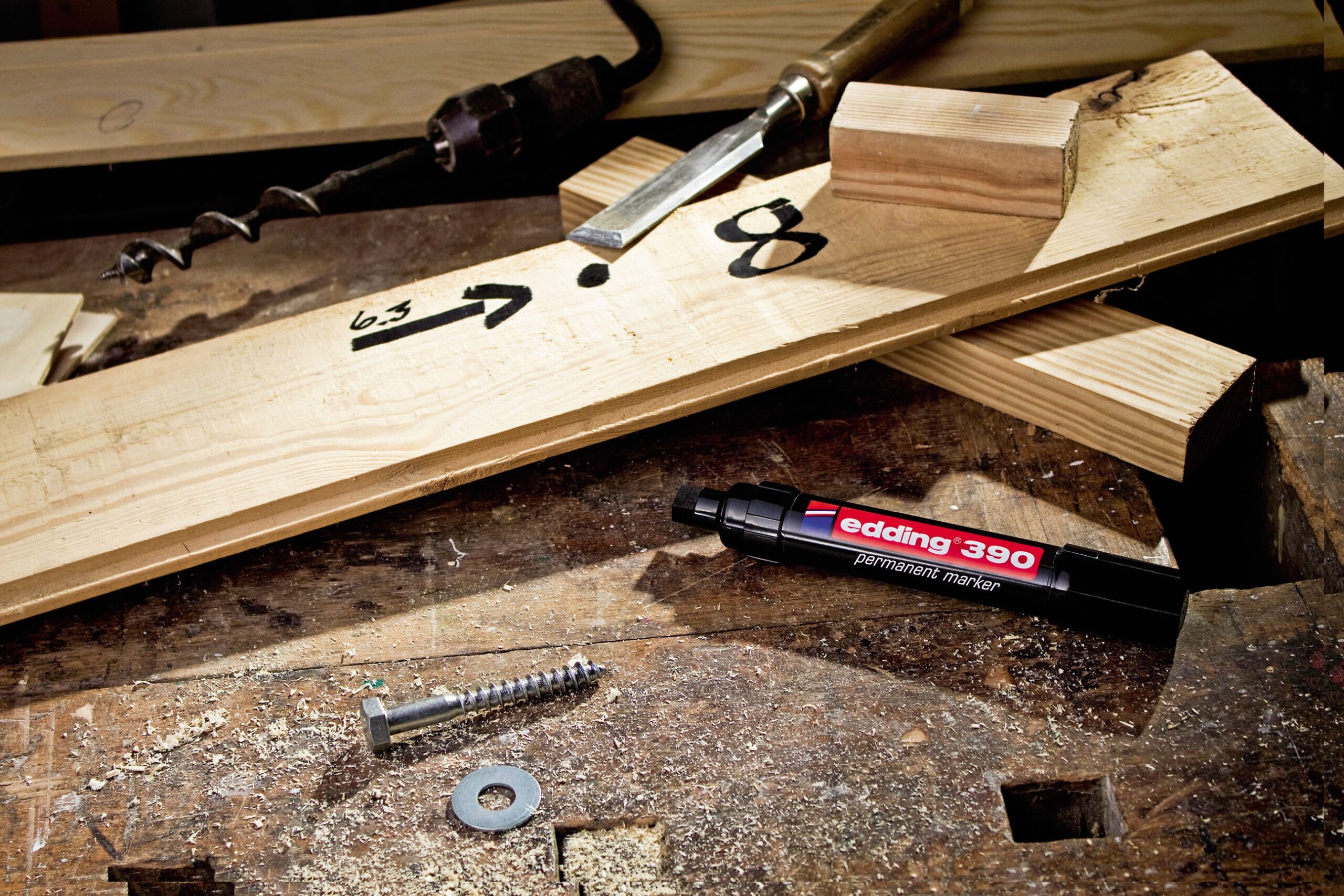 Marker permanent 390 4-12mm, deblji, kosi vrh crvena Edding - Image 2